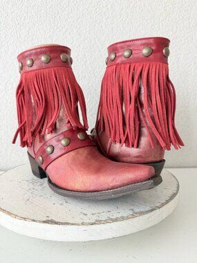 Old Gringo Milan Fringes Red Cowboy Boots Womens Size 7 Western Snip Toe Short